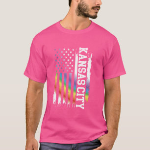 Kansas City United States Distressed Rainbow w US  T-Shirt