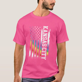 Kansas City United States Distressed Rainbow w US T-Shirt