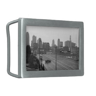 Kansas City Urban Skyline, Black and White Photo Belt Buckle