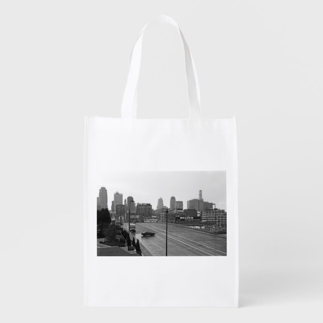 Kansas City Urban Skyline, Black and White Photo Grocery Bag (Front)