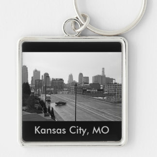 Kansas City Urban Skyline, Black and White Photo Keychain