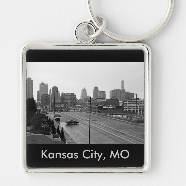 Kansas City Urban Skyline, Black and White Photo Keychain (Front)