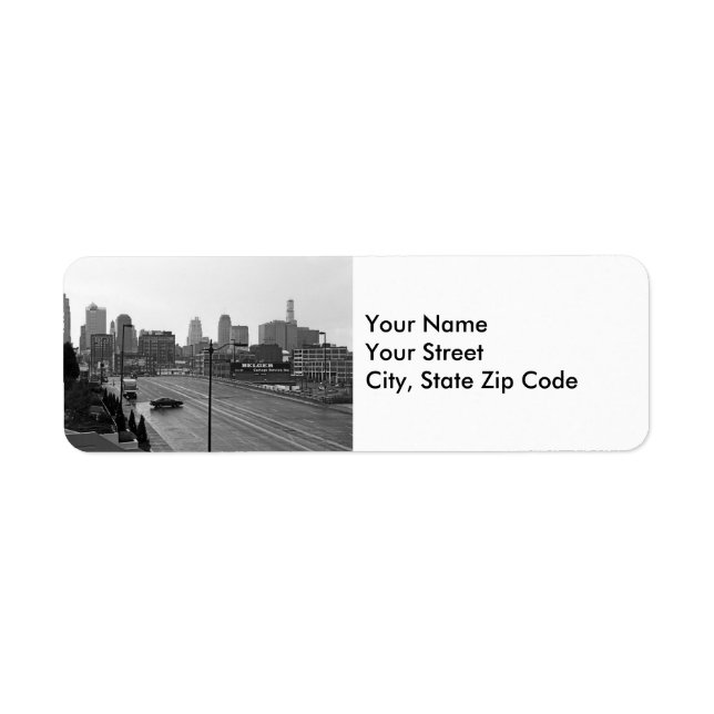 Kansas City Urban Skyline, Black and White Photo Label (Front)
