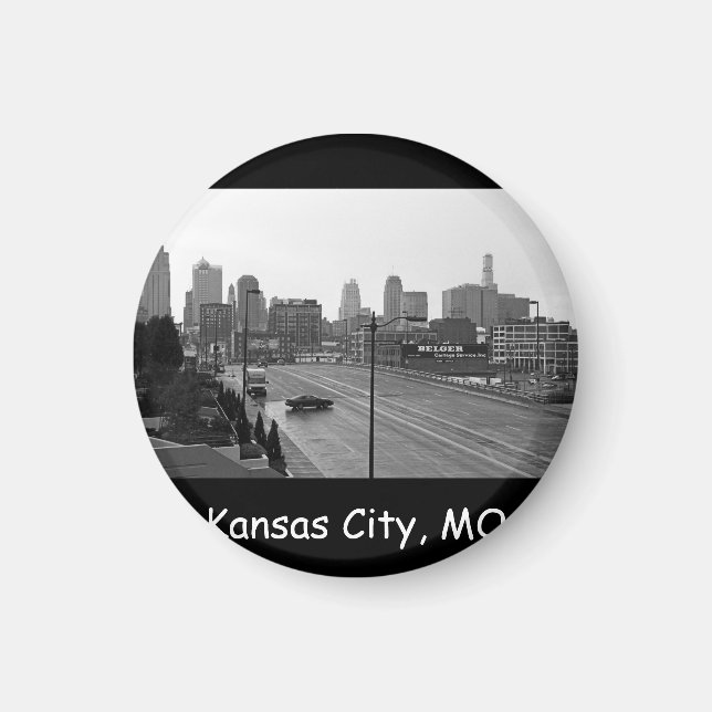 Kansas City Urban Skyline, Black and White Photo Magnet (Front)