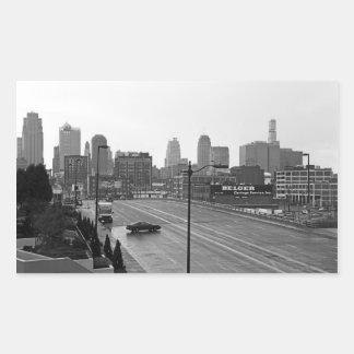Kansas City Urban Skyline, Black and White Photo Rectangular Sticker