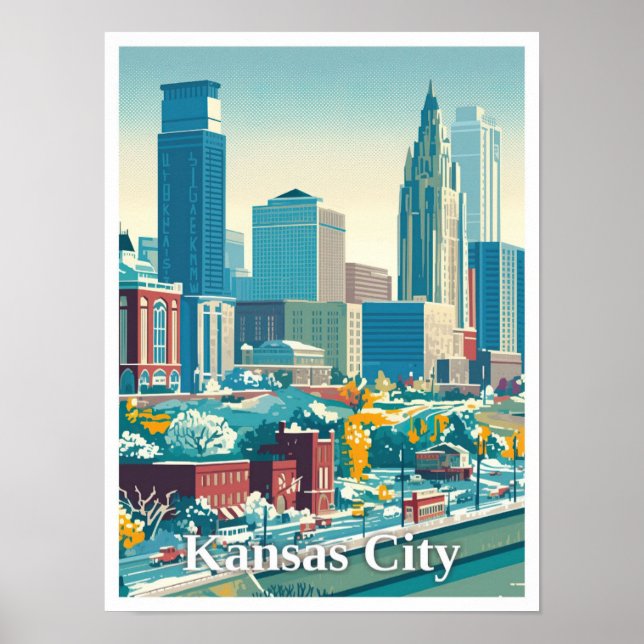 Kansas City USA Art Vintage Travel Illustration Poster (Front)