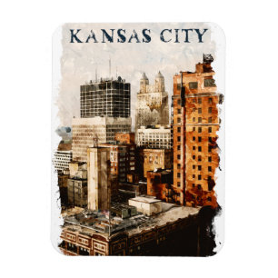 Kansas City Vintage Travel Watercolor Magnet