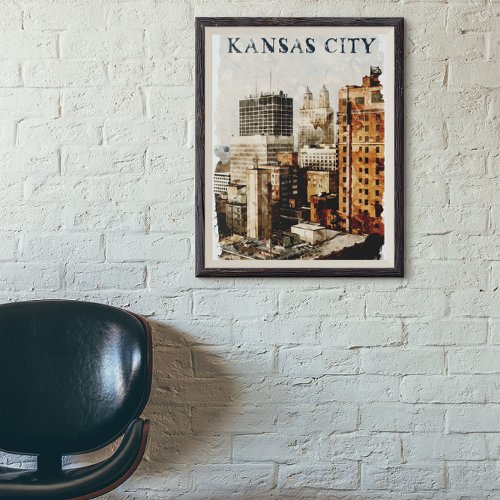 Kansas City Vintage Travel Watercolor  Poster