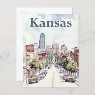Kansas City Watercolor Painting Travel Postcard