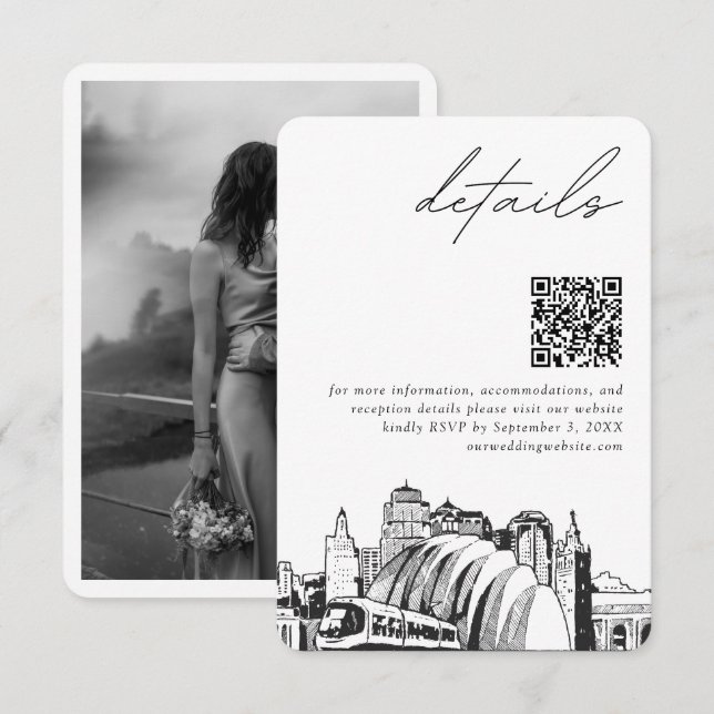 Kansas City Wedding Modern Details QR Code Enclosure Card (Front/Back)