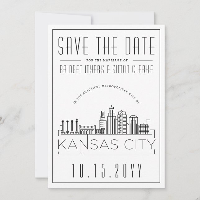 Kansas City Wedding Stylized Save the Date Invitation (Front)