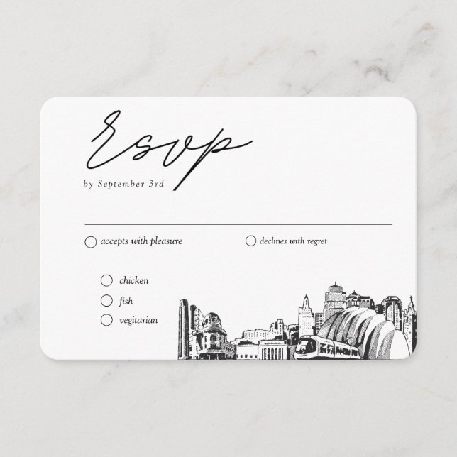 Kansas City Wedding Traditional RSVP Meal Option Enclosure Card (Front)