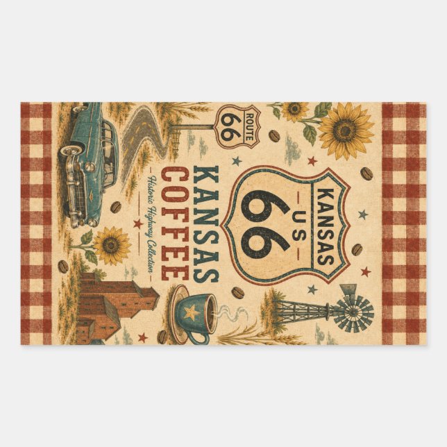 Kansas Coffee Stop Route 66 Charm Rectangular Sticker (Front)