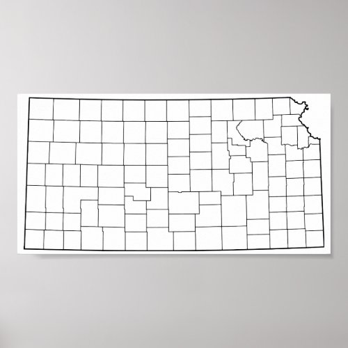 Kansas Counties Blank Outline Map Poster