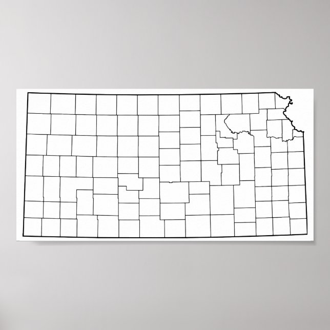 Kansas Counties Blank Outline Map Poster (Front)