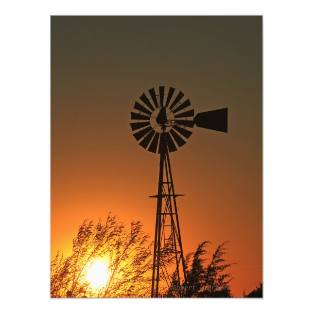 Kansas Country Windmill with clouds, Photo Print (Front)