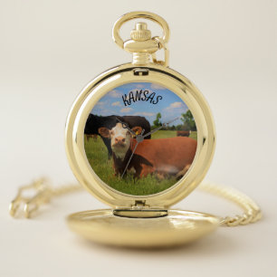Kansas Cows in a Pasture Pocket Watch