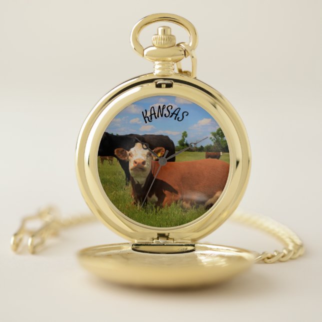 Kansas Cows in a Pasture Pocket Watch (Inside)