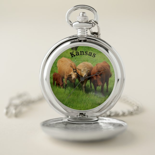 Kansas Cows in Pasture Pocket Watch (Inside)