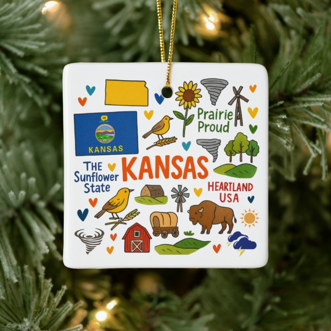 Kansas Custom Family Trip Christmas Ceramic Ornament (Tree)