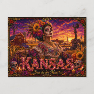 Kansas Día de los Muertos Retro Postcard