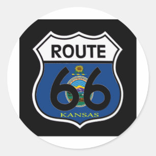 Kansas Flag Route 66 Shield Classic Round Sticker
