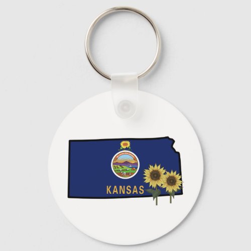 Kansas Flag with State Flower Wild Sunflower Keychain