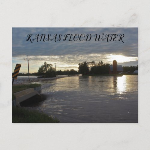 Kansas Flood water over a road Post Card
