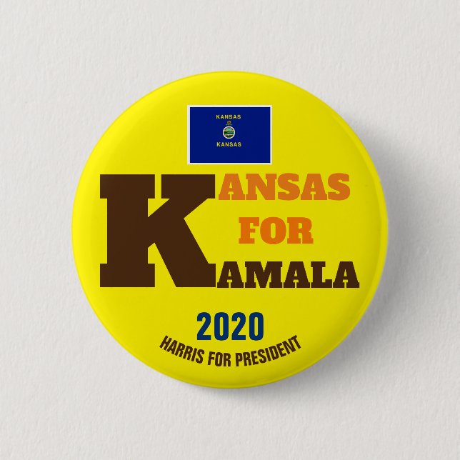Kansas for Kamala Harris for President 2020 Button (Front)