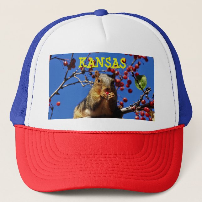 Kansas Fox Tail Squirrel closeup Truckers Hat (Front)