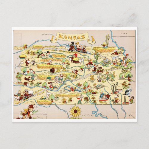 Kansas Funny Vintage Map Postcard