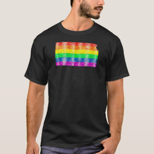 Kansas Gay State Pride Rainbow Flag Map Gay Lesbia T-Shirt