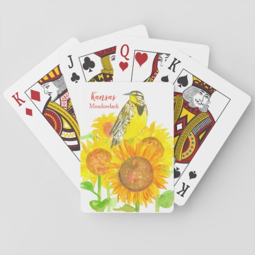 Kansas Gift Yellow Meadowlark Bird Sunflowers Playing Cards