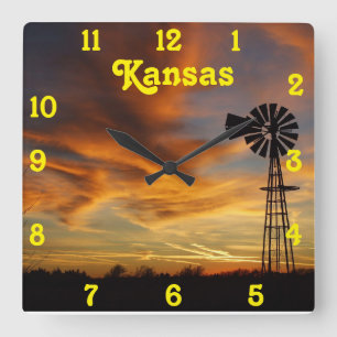 Kansas Golden Sunset Square Wall Clock