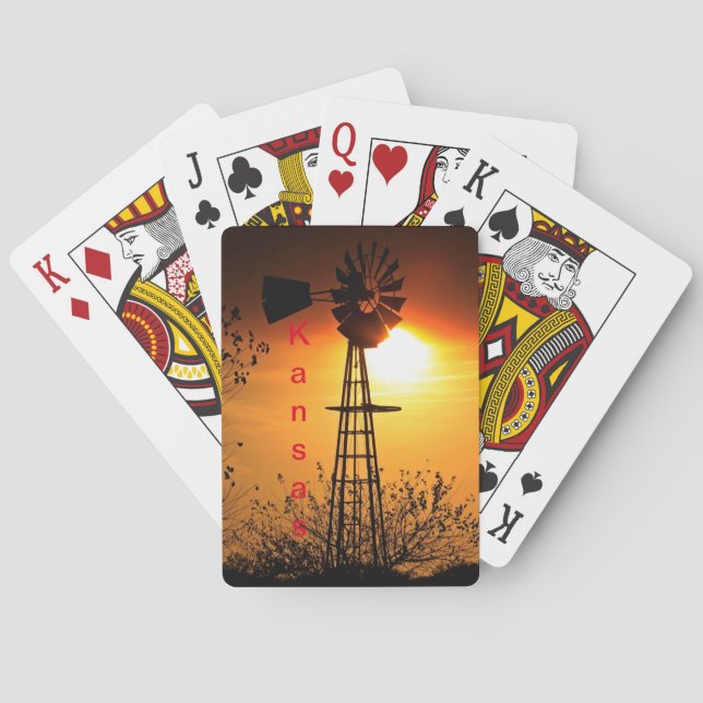Kansas Golden Sunset with Windmill Poker Cards (Back)
