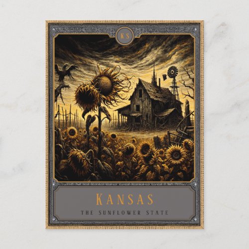 Kansas  Gothic Art Postcard