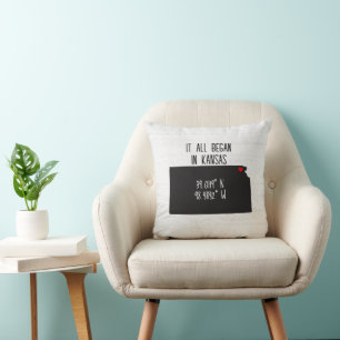 Kansas GPS Coordinates with Heart Throw Pillow