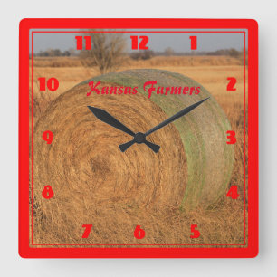 Kansas Hay Bale Square Wall Clock