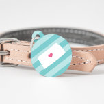 Kansas Heart Pet ID Tag<br><div class="desc">Let your furry friend show some home state pride with this cute Kansas ID tag. Design features a white silhouette map of the state of Kansas with a pink heart inside, on a tone on tone turquoise stripe background. Add your pet's name and contact information to the back in white...</div>