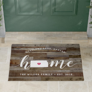 Kansas Home State Personalized Wood Look Doormat