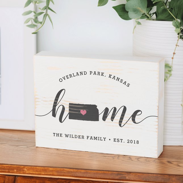 Kansas Home State Rustic Family Name Wooden Box Sign (Creator Uploaded)