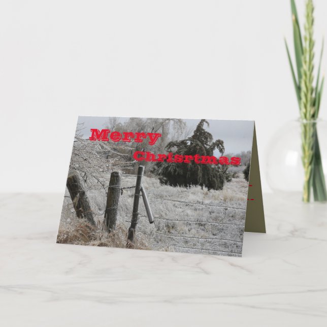 Kansas Icy Fence Christmas Greeting Card (Front)