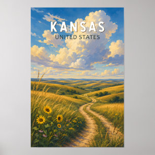 Kansas Illustration Travel Art Vintage Poster
