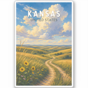 Kansas Illustration Travel Art Vintage Sticker