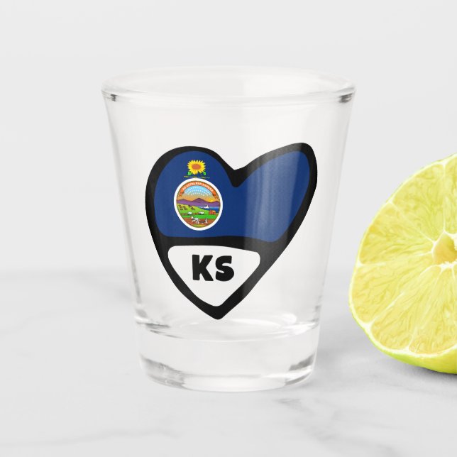 Kansas, KS State Flag In Heart  Shot Glass (Front)