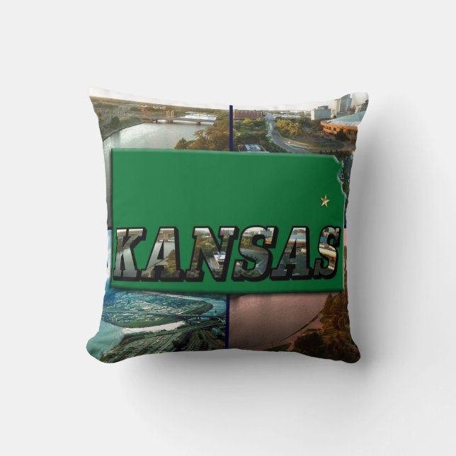 Kansas Map and Photos Throw Pillow (Front)