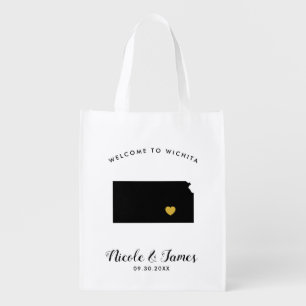 Kansas Map Wedding Welcome Bag, Black & Gold Tote