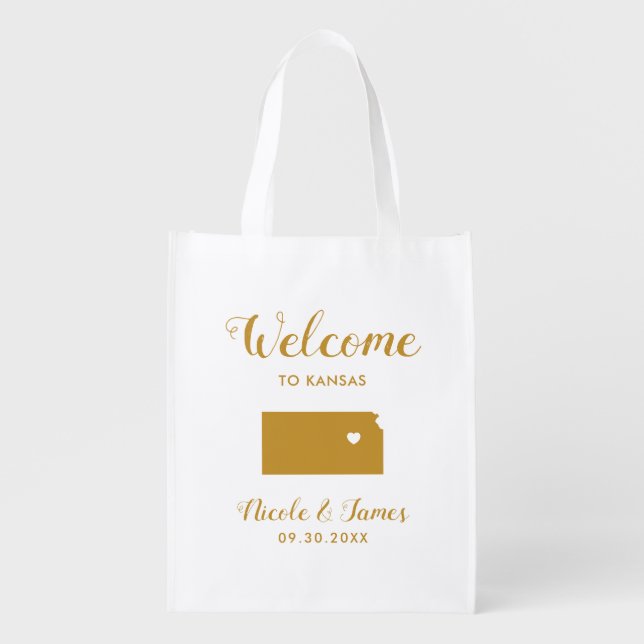 Kansas Map Wedding Welcome Bag, Gold Tote Bag (Front)