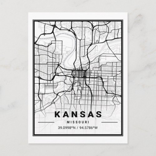 Kansas Missouri USA Travel City Map Postcard