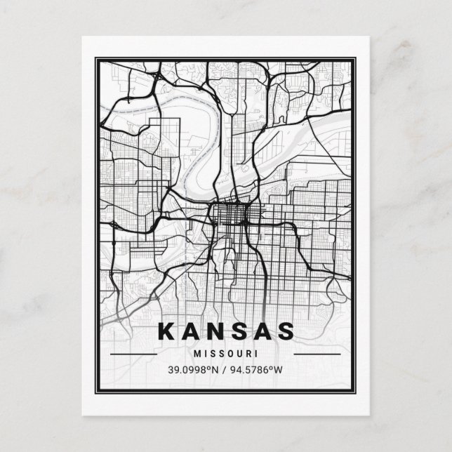 Kansas Missouri USA Travel City Map Postcard (Front)
